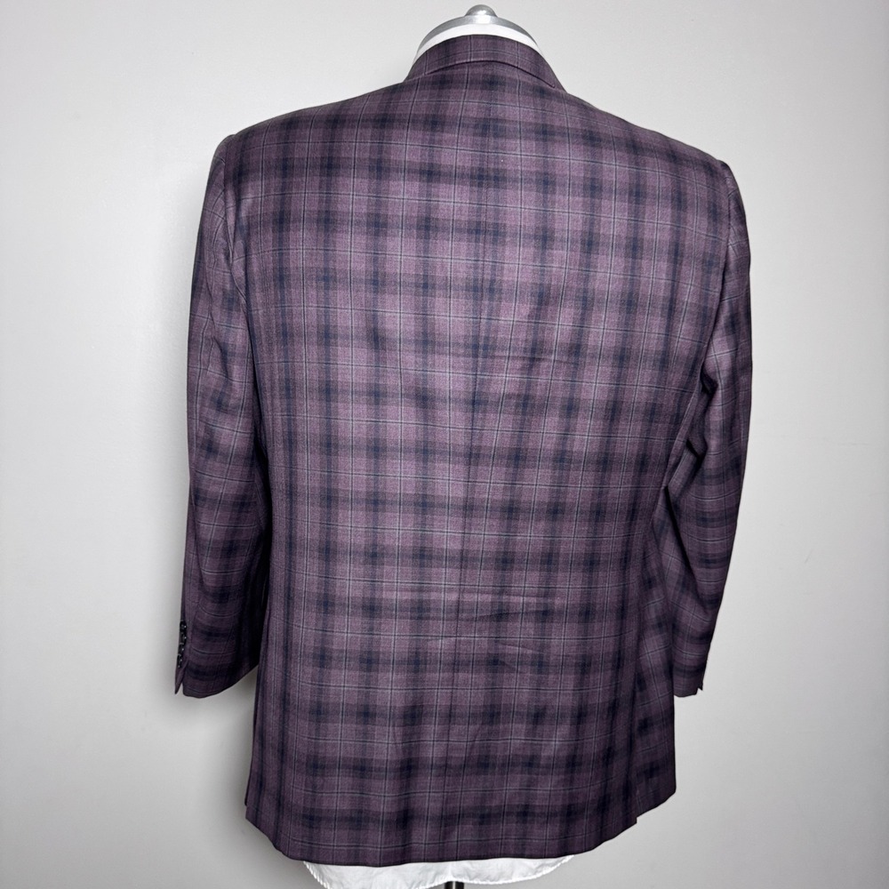 Hickey Freeman Blazer Mens 48R Purple Plaid Wool Two Button Milburn II Jacket - Picture 3 of 6